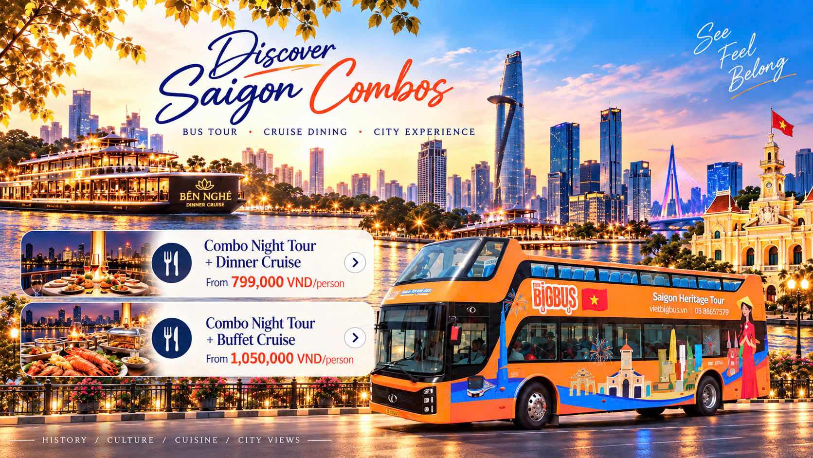 Night Tour and Dinner on Ben Nghe Cruise