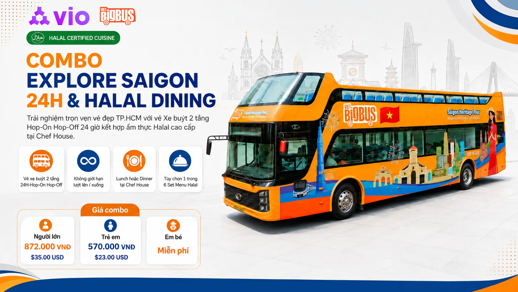 Viet BigBus: Combo tour 24H và Ăn Tối Chuẩn Halal